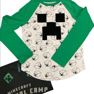 NEW Minecraft Creeper long sleeve short  & drawstring bag set